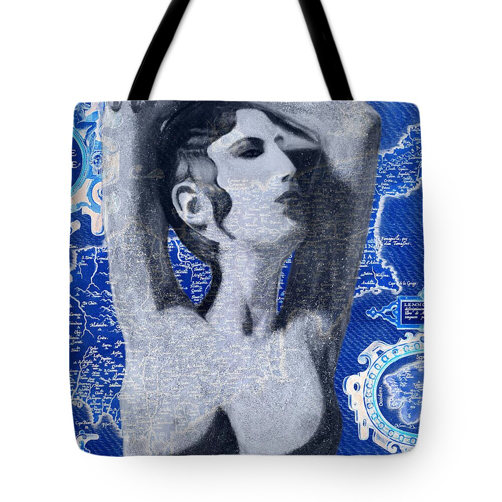 Augusta Stylianou Tote Bag featuring the digital art Ancient Cyprus Map and Aphrodite #10 by Augusta Stylianou