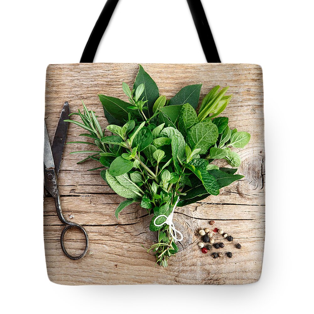 Lorel Tote Bag featuring the photograph Kitchen Herbs #8 by Nailia Schwarz