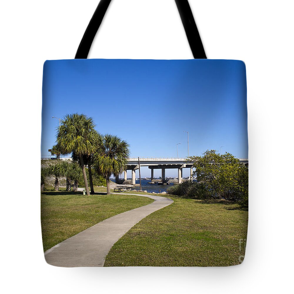 Melbourne Tote Bag featuring the photograph Melbourne Causeway to Indialantic in Central Florida from Geiger #8 by Allan Hughes