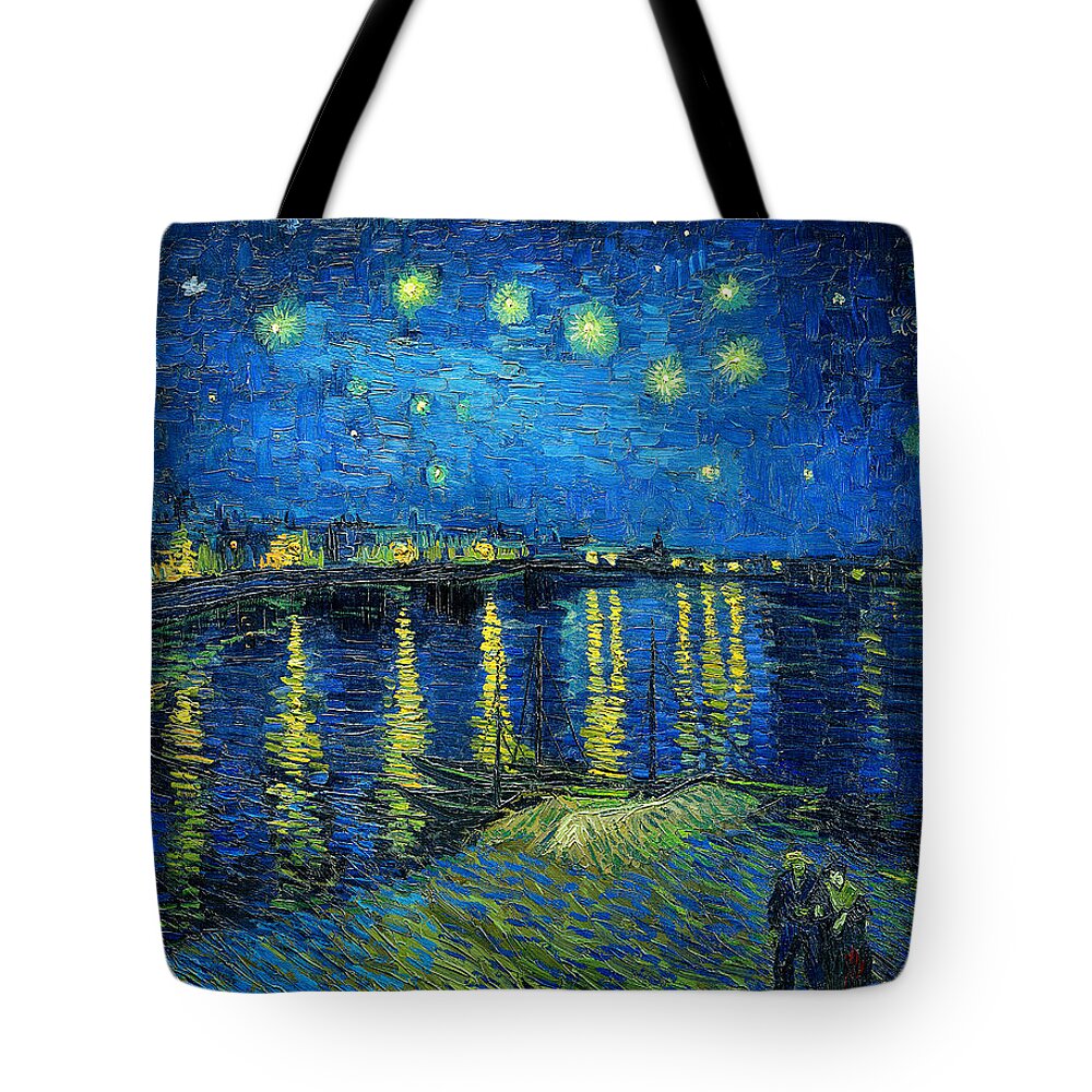 Vincent Van Gogh Tote Bag featuring the painting Starry Night Over the Rhone #9 by Celestial Images