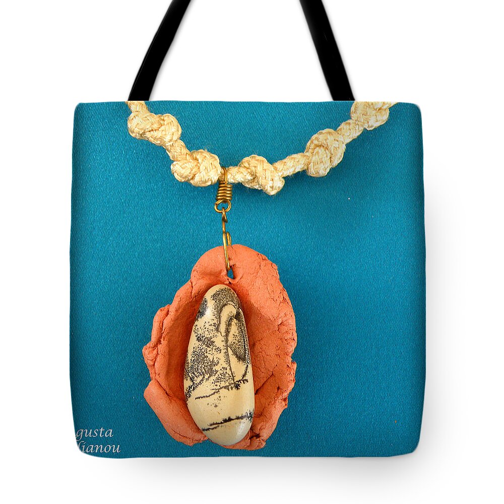 Augusta Stylianou Tote Bag featuring the jewelry Aphrodite Gamelioi Necklace #7 by Augusta Stylianou