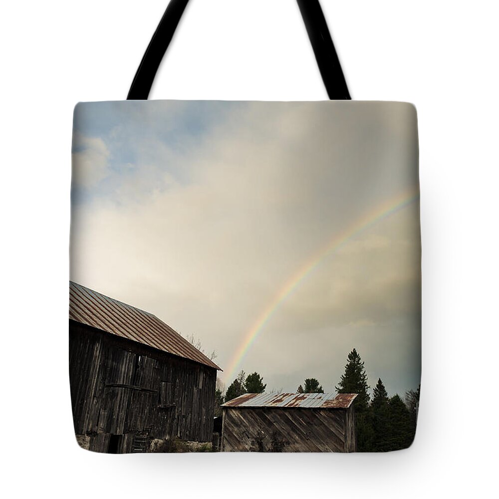 Rainbow Tote Bag featuring the photograph A Barn O'Gold by Cheryl Baxter