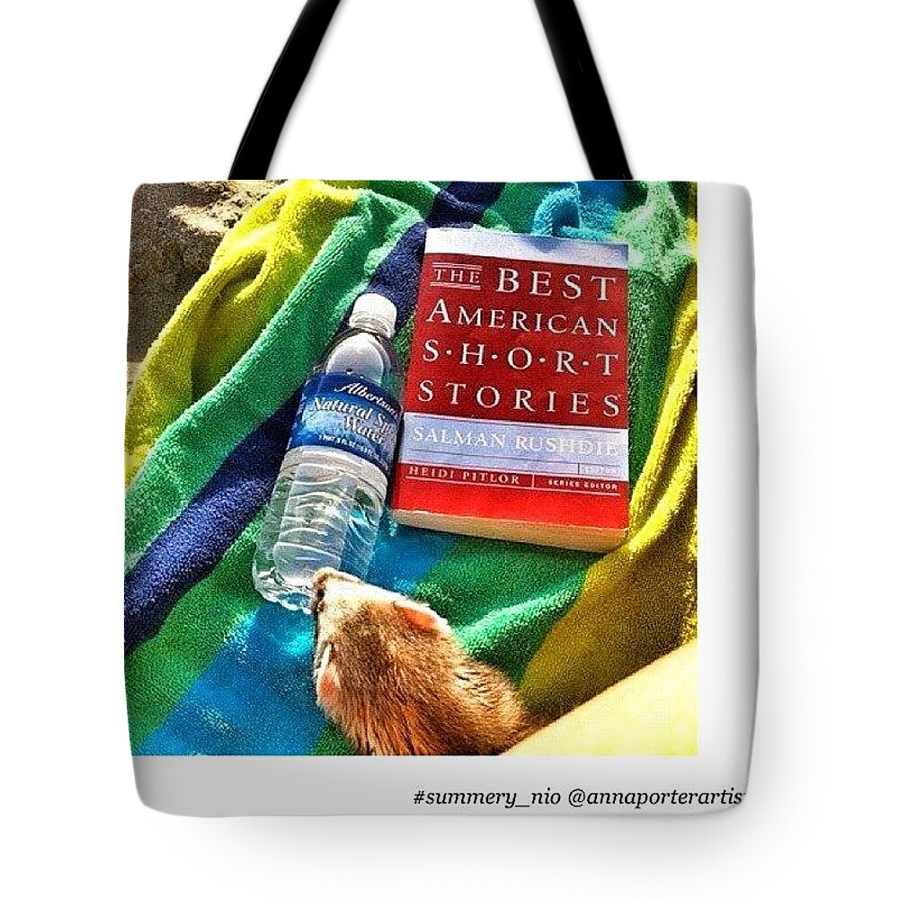 Petstagram Tote Bag featuring the photograph A Beach, A Good Book And A Ferret - by Anna Porter