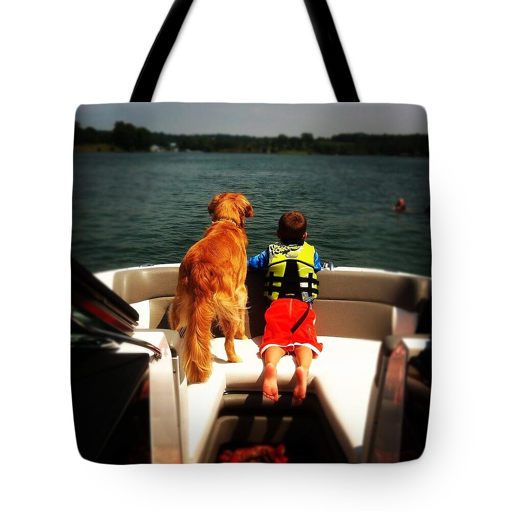 Boating Tote Bag featuring the photograph A Boy and His Dog by Jean Macaluso