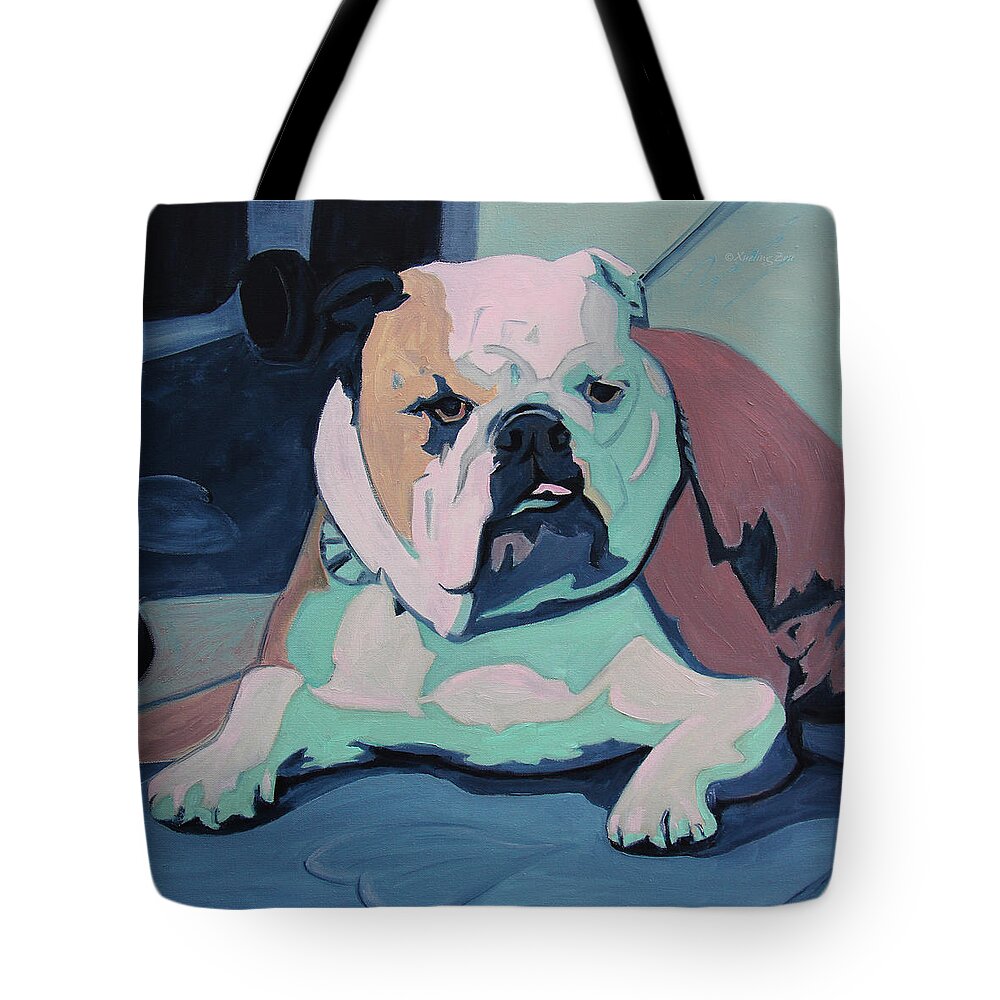 Bulldog Tote Bag featuring the painting A Bulldog In Love by Xueling Zou