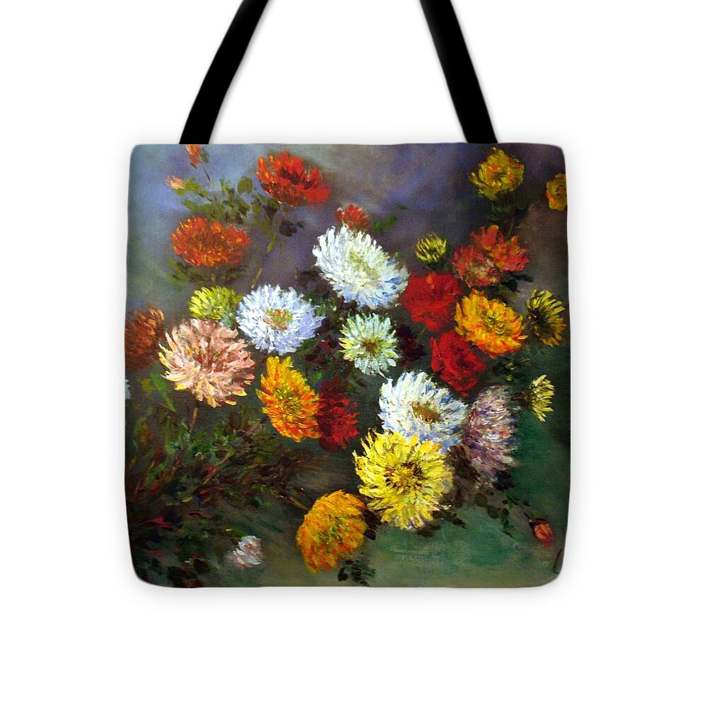 Flowers Tote Bag featuring the painting Dahlia flowers by Laila Awad Jamaleldin