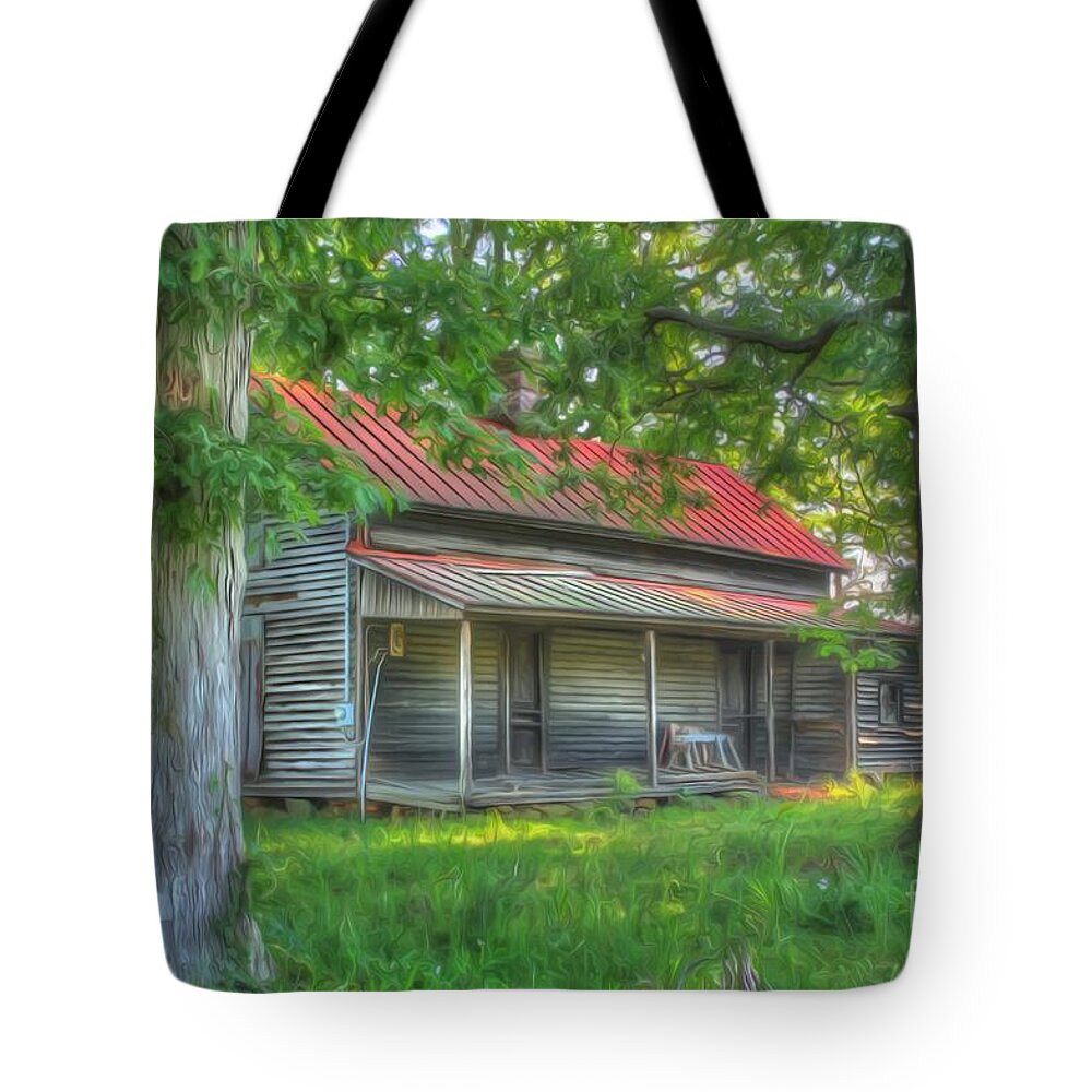 Exterior Tote Bag featuring the digital art A Cabin In The Woods by Dan Stone