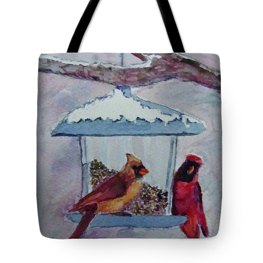 Bird Tote Bag featuring the painting A Cardinal Pair by Jeannie Allerton