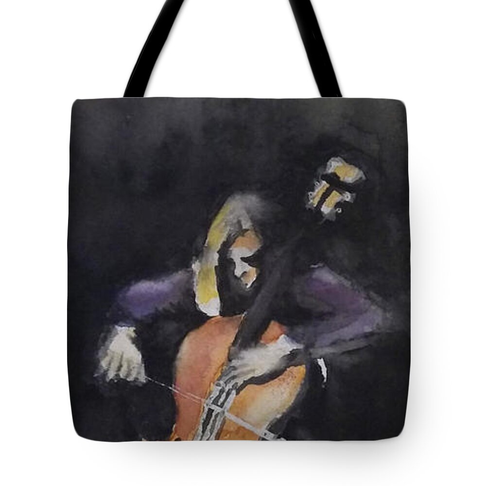 Music Tote Bag featuring the painting A Cellist by Yoshiko Mishina