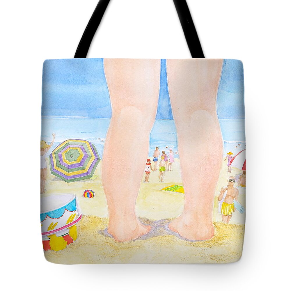 Beach Tote Bag featuring the painting A Child Remembers the Beach by Michele Myers