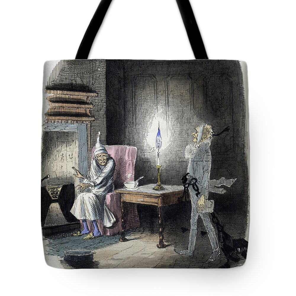 Literature Tote Bag featuring the photograph A Christmas Carol, Marleys Ghost, 1843 by British Library