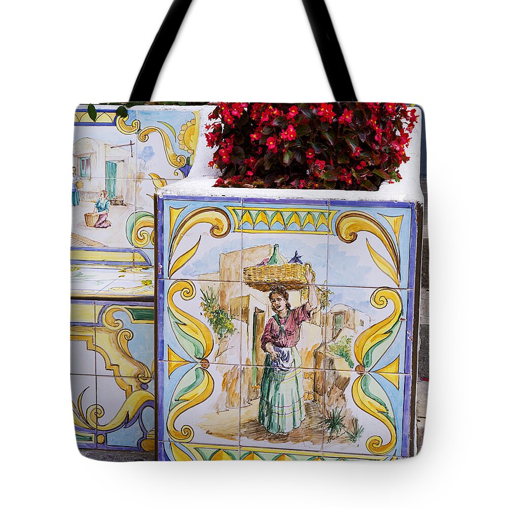 Ceramic Tote Bag featuring the photograph A cool seat on Capri by Brenda Kean
