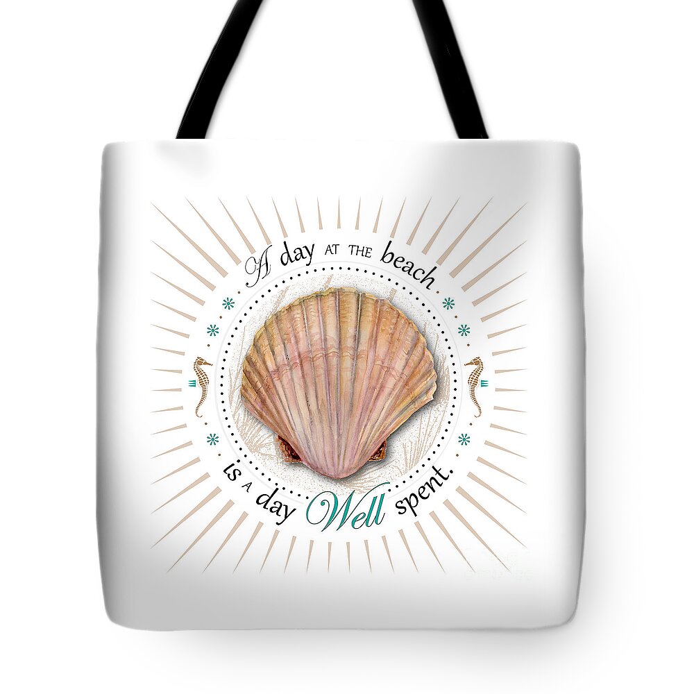 Scallop Tote Bag featuring the painting A day at the beach is a day well spent by Amy Kirkpatrick