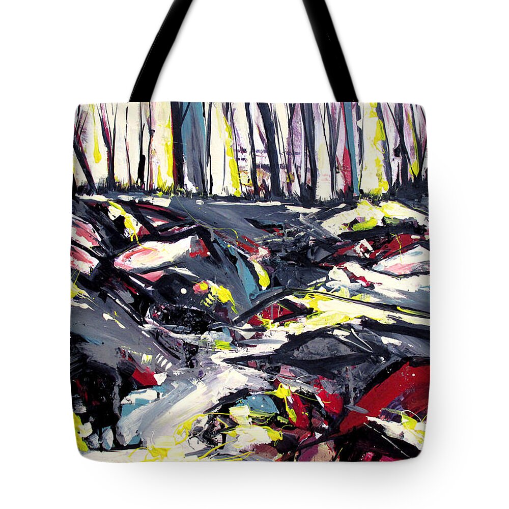 Landscape Tote Bag featuring the painting A Days Worth In Rocks by John Gholson