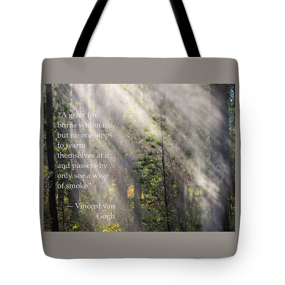 Vincent Van Gogh Tote Bag featuring the photograph A Great Fire Burns Within Me by Mary Lee Dereske