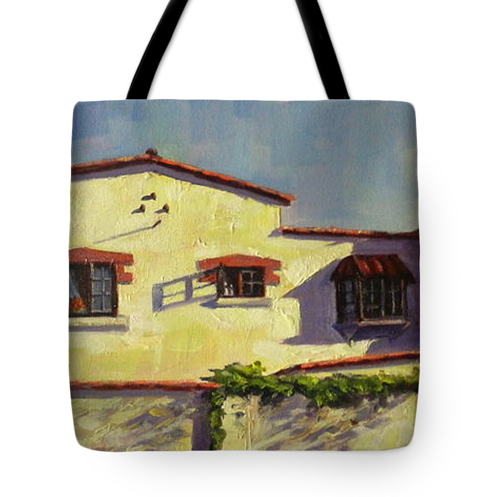 Architecture Tote Bag featuring the painting A home in Barranco,Peru Impression by Ningning Li