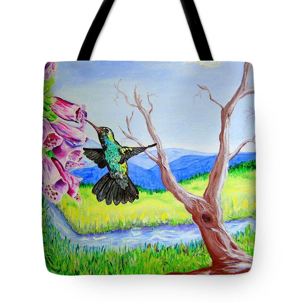 Hummingbird Tote Bag featuring the painting A Hummingbirds Day by Lisa Rose Musselwhite