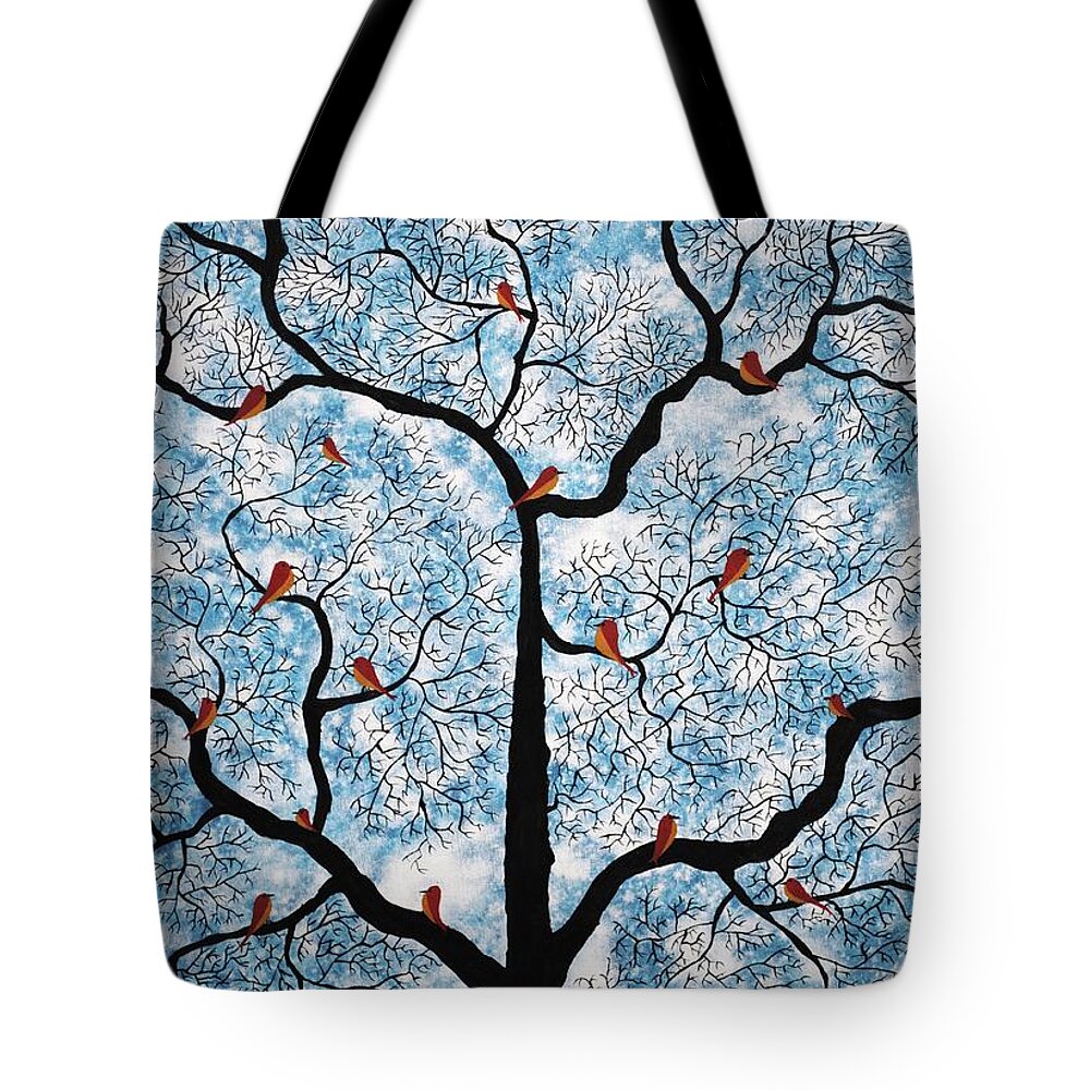 Treescape Tote Bag featuring the painting A lazy afternoon by Sumit Mehndiratta