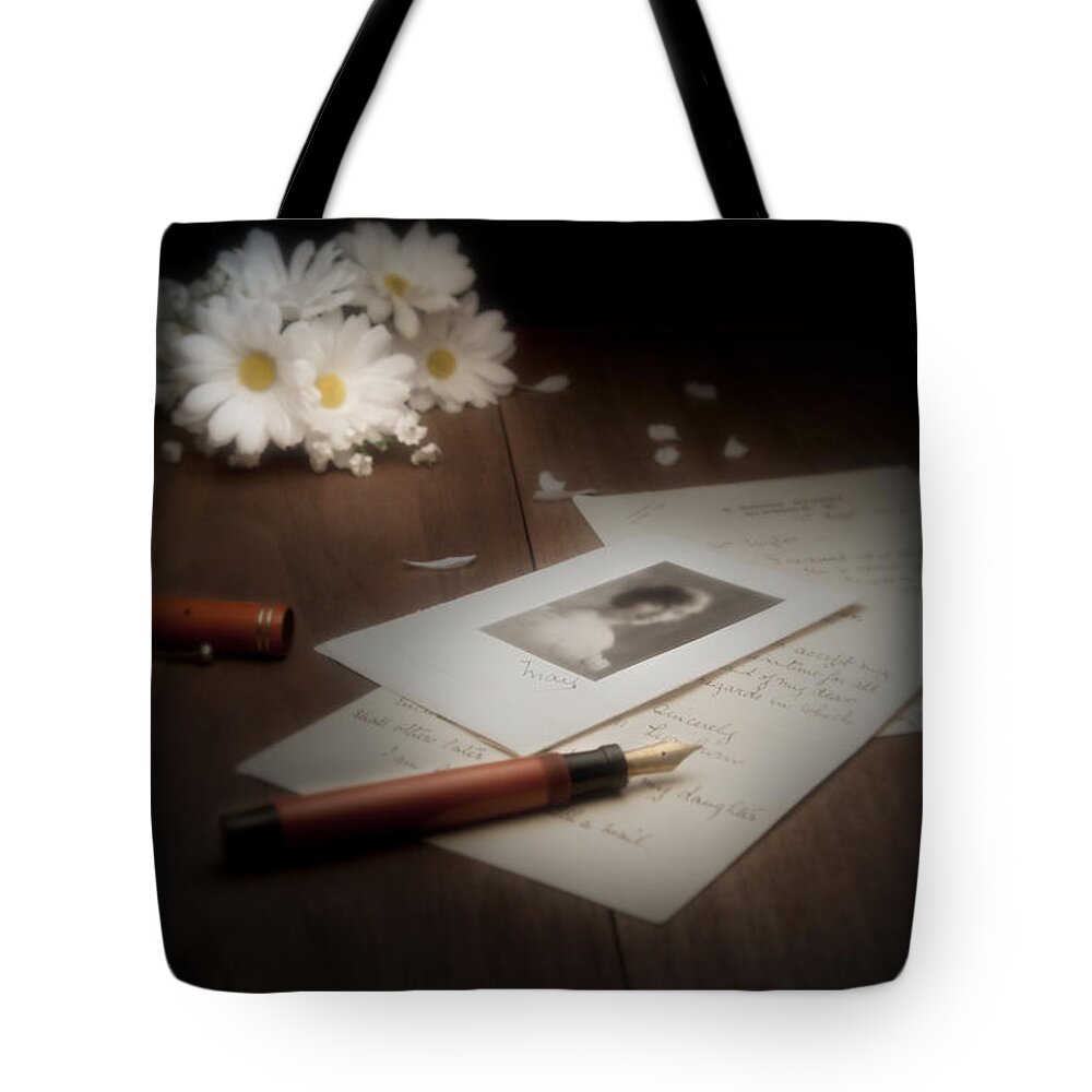 Antique Tote Bag featuring the photograph A Letter from Mary Still Life by Tom Mc Nemar