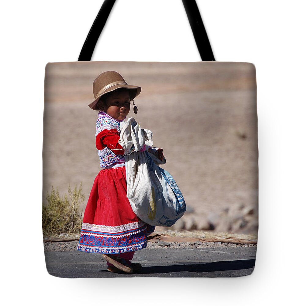Girl Tote Bag featuring the photograph A little girl in the high plain by RicardMN Photography
