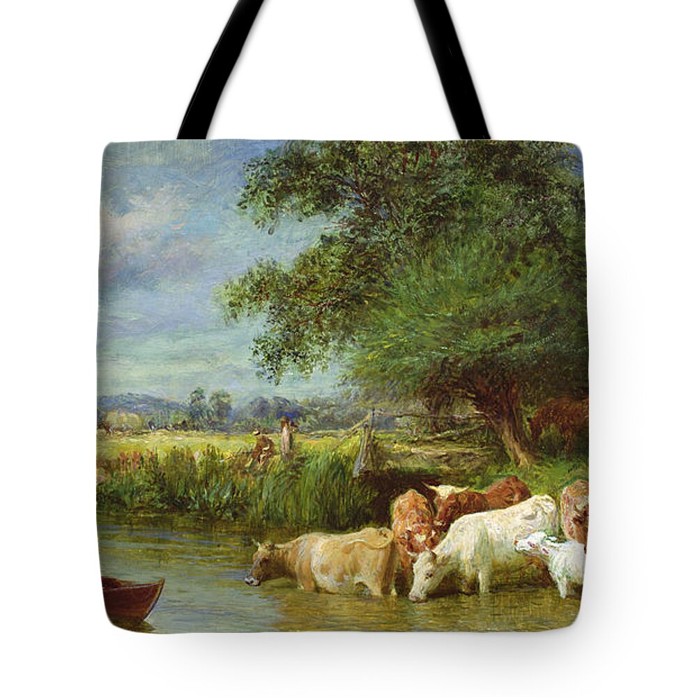 Cow Tote Bag featuring the painting A Midsummer's Day on the Thames by Basil Bradley