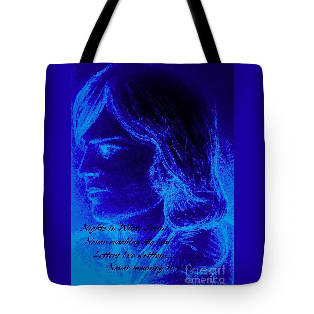 The Moody Blues Tote Bag featuring the mixed media A Moody Blue by Joan-Violet Stretch