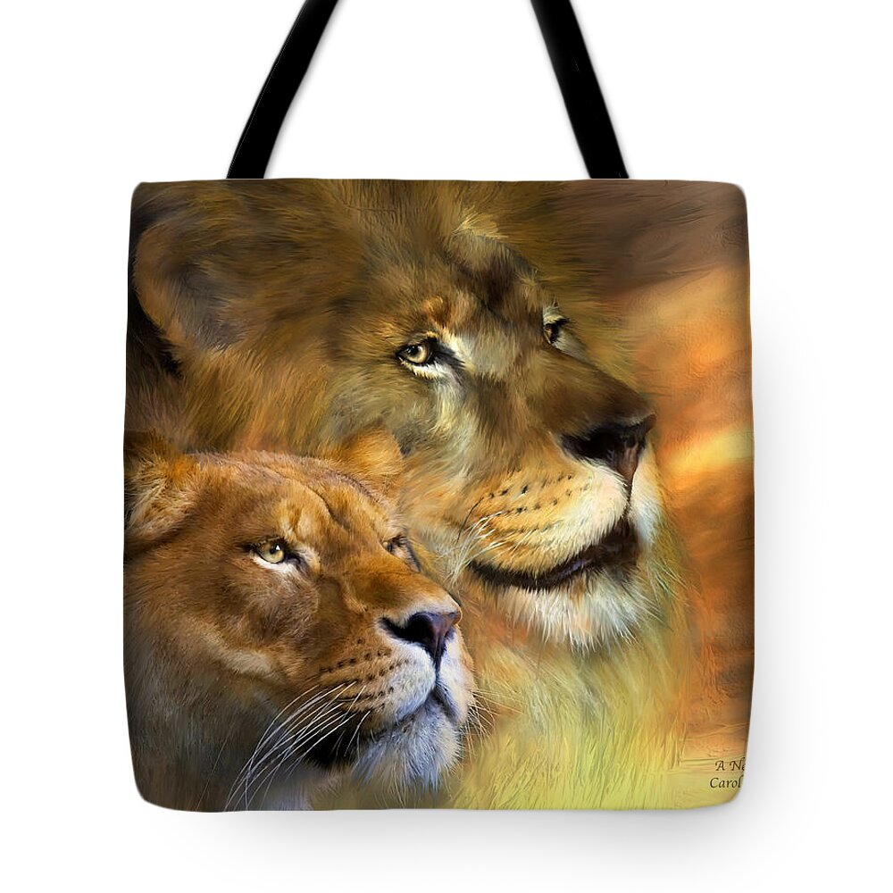 Lion Tote Bag featuring the mixed media A New Dawn by Carol Cavalaris