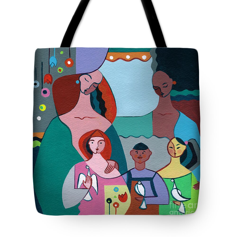 Peace Tote Bag featuring the painting A Peaceful World for our Children by Elisabeta Hermann