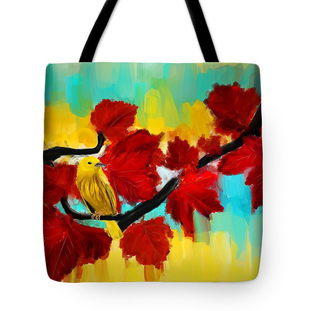 Yellow Tote Bag featuring the painting A Ponder by Lourry Legarde