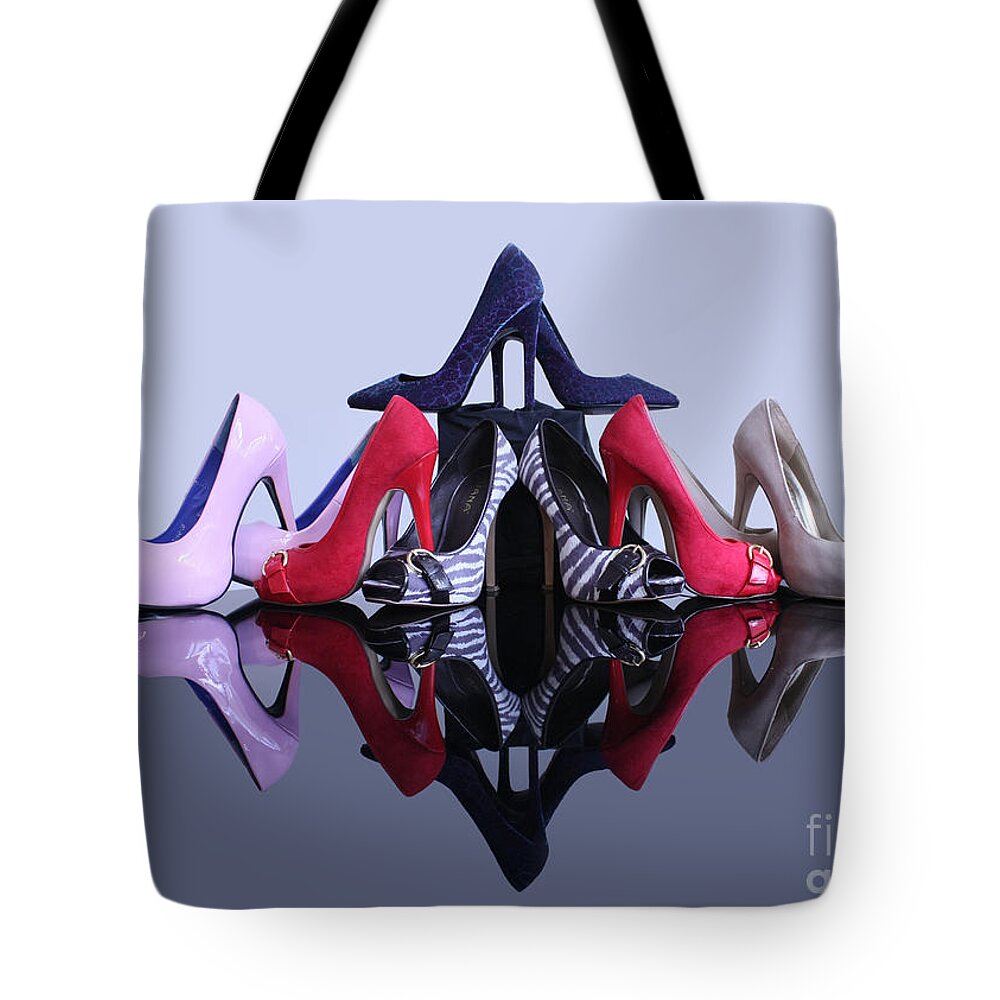 Stiletto High Heeled Shoes Tote Bag featuring the photograph A Pyramid of Shoes by Terri Waters