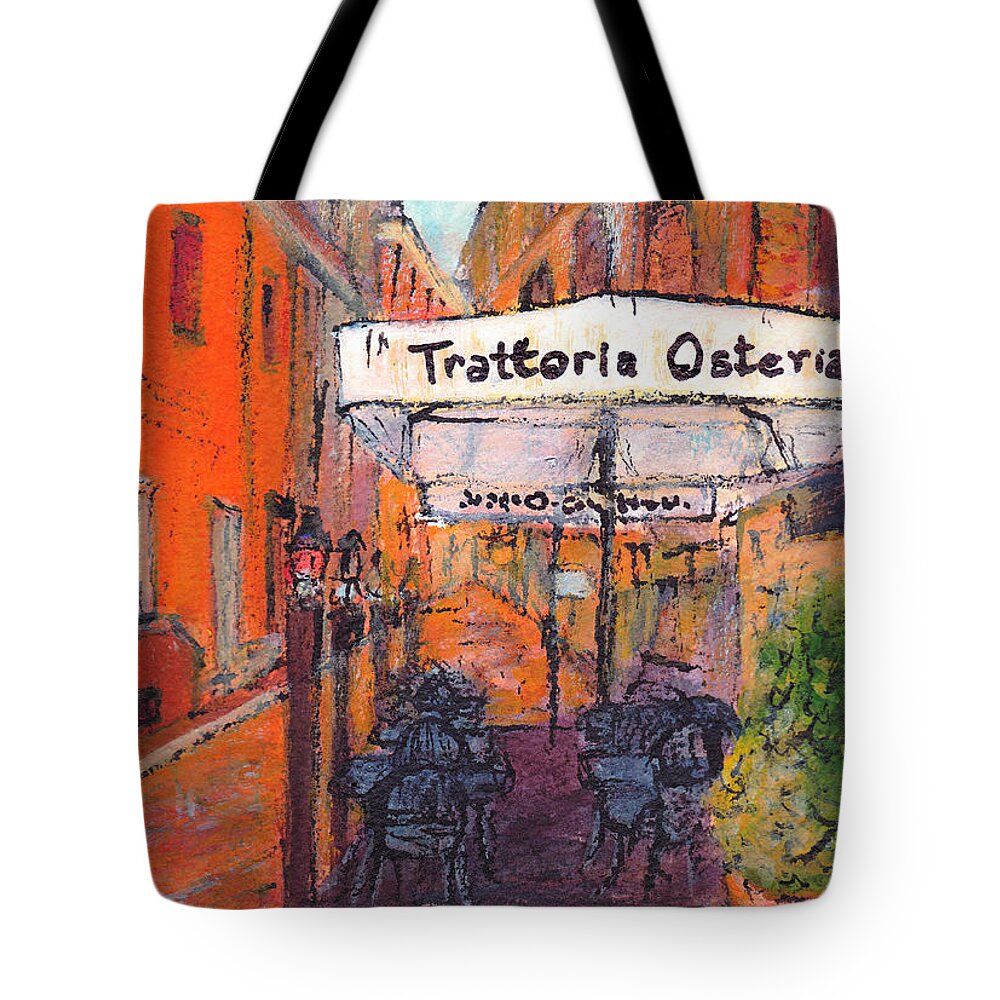 Painting Tote Bag featuring the painting A Quiet Spot Bologna Italy by Jackie Sherwood
