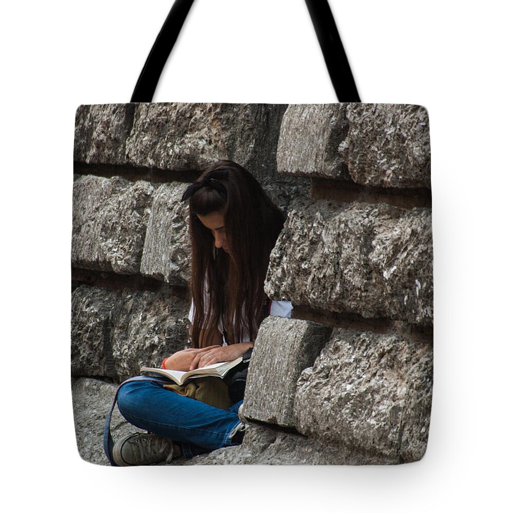 Girl Tote Bag featuring the photograph A Seat of Stone by Alex Lapidus