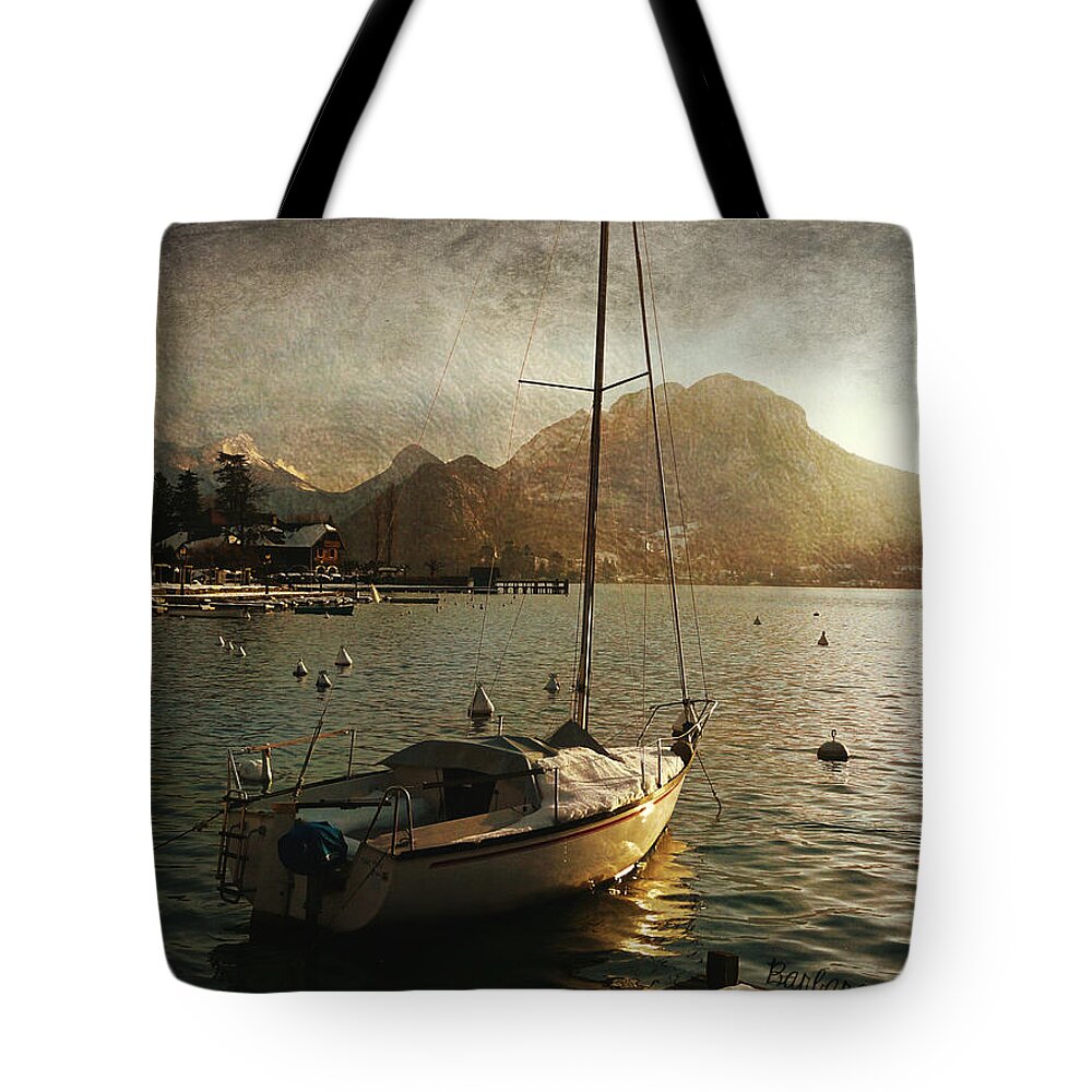 Boat Tote Bag featuring the photograph A ship in port by Barbara Orenya