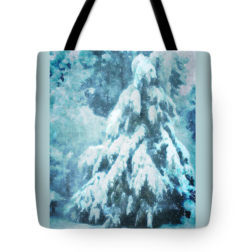 Soft Winter Scenes Tote Bag featuring the digital art A Snow Tree by Pamela Smale Williams