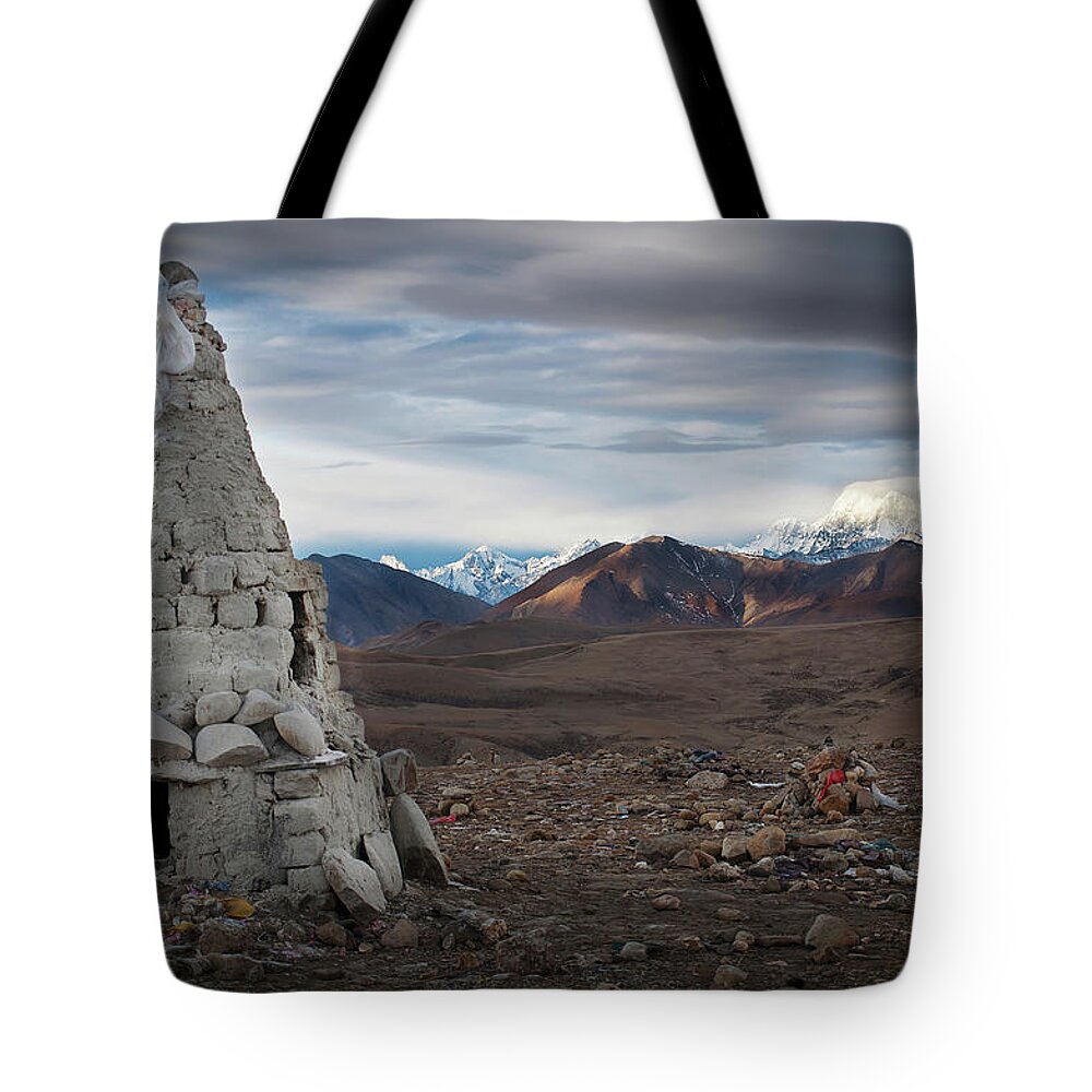Chinese Culture Tote Bag featuring the photograph A Stone Conical Structure On A Barren by Alex Adams / Design Pics