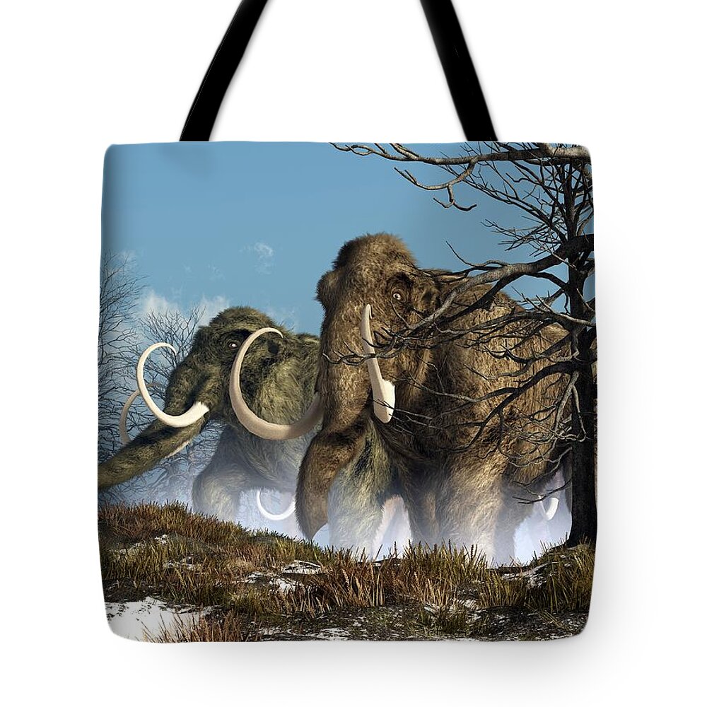 Mammoth Art Tote Bag featuring the digital art A Storm of Mammoths by Daniel Eskridge