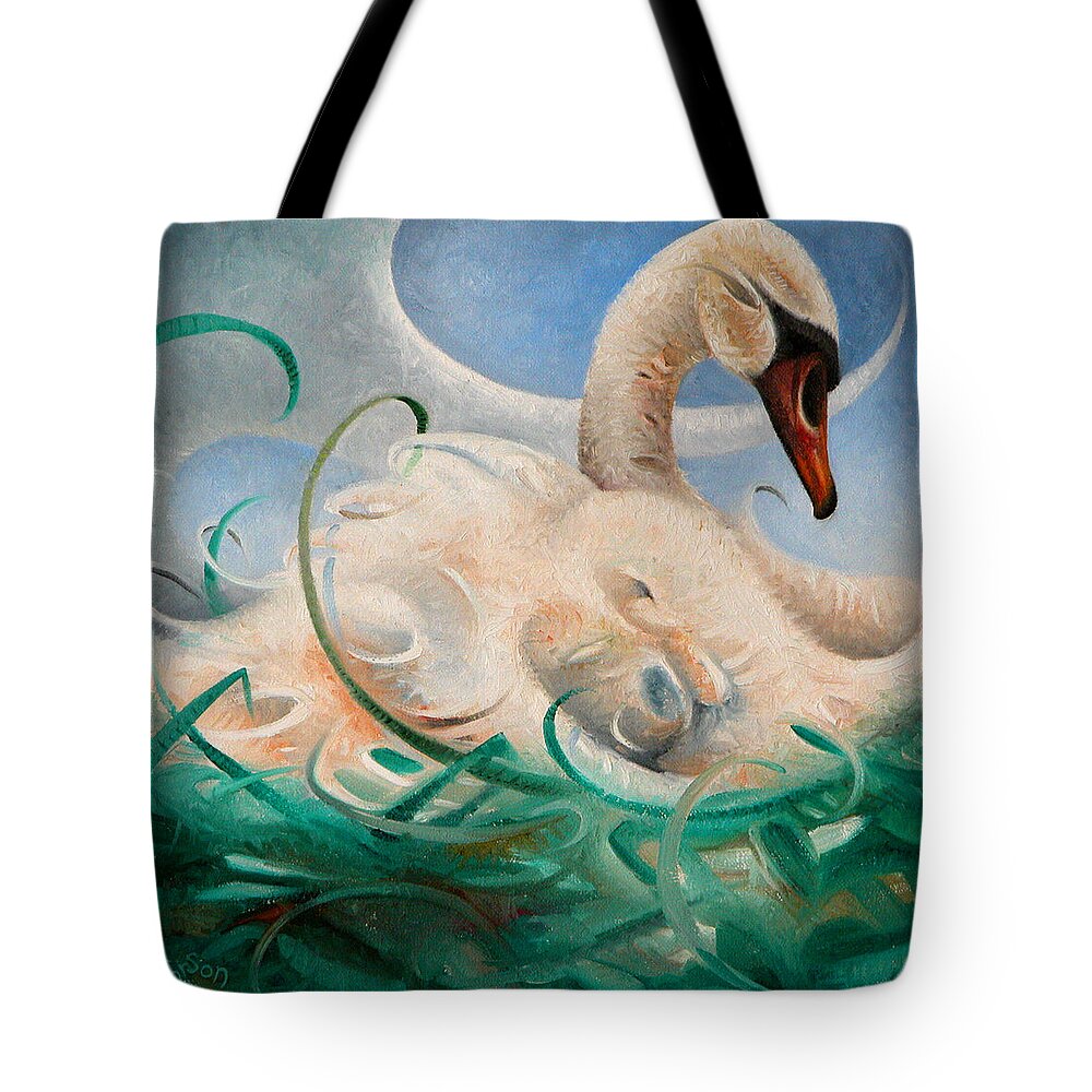 Swan Tote Bag featuring the painting A Swan Song by T S Carson