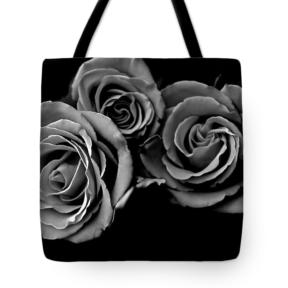 Roses Tote Bag featuring the photograph A Trio Of Roses by Bonnie Willis