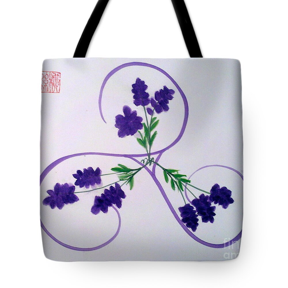 Triskele Lavender Purple Flowers Tote Bag featuring the painting A Triskele of Lavender by Margaret Welsh Willowsilk