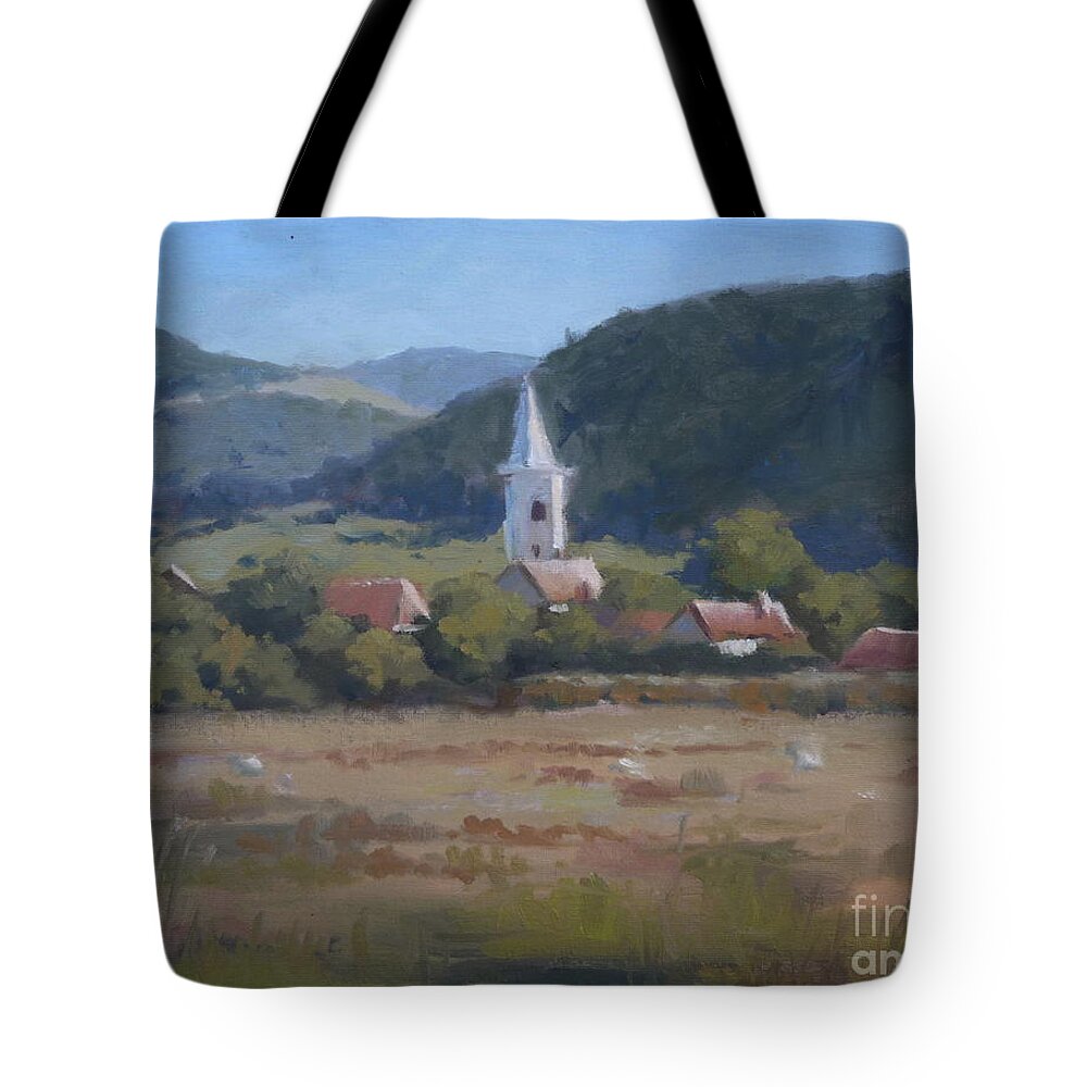 Erdely Tote Bag featuring the painting A village in Erdely by Viktoria K Majestic