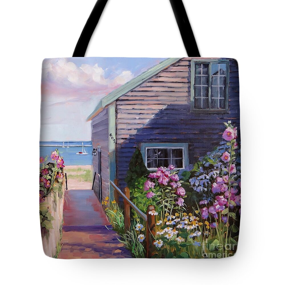 Laura Zanghetti Tote Bag featuring the painting A Visit to P Town Two by Laura Lee Zanghetti
