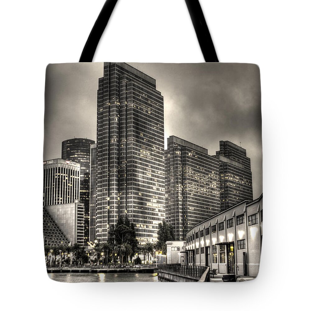 Embarcadero Tote Bag featuring the photograph A Walk on the Embarcadero Waterfront by SC Heffner