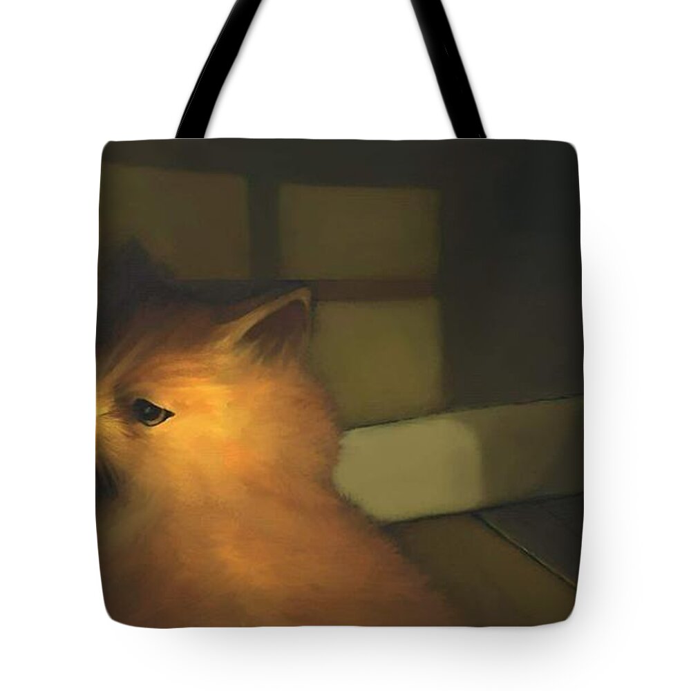 Diane Strain Tote Bag featuring the painting A Warm Corner for Kitty  No.2 by Diane Strain