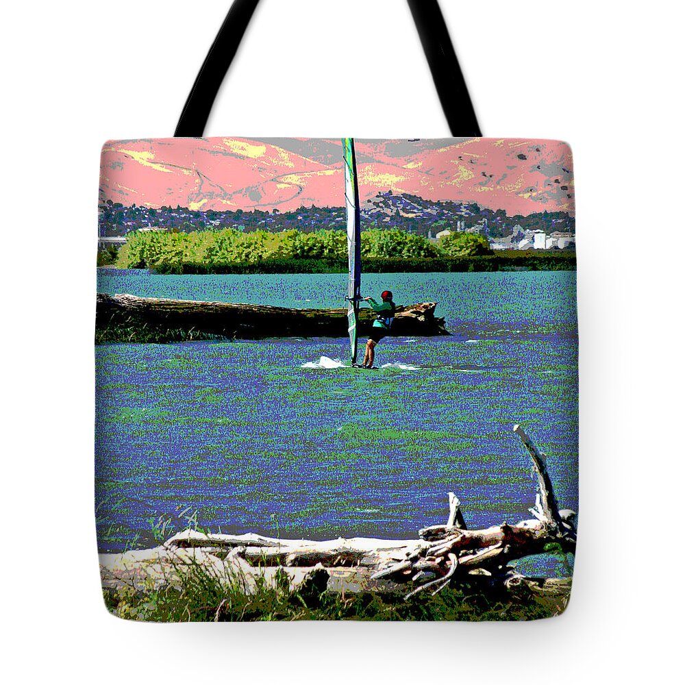 Wind Surfing Tote Bag featuring the digital art A Wind Surf Holiday by Joseph Coulombe