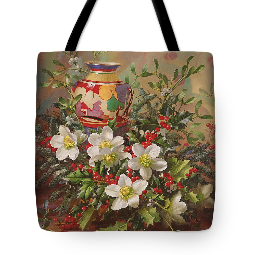 Clarice Cliff Vase Tote Bag featuring the painting Winter Flowers by Albert Williams