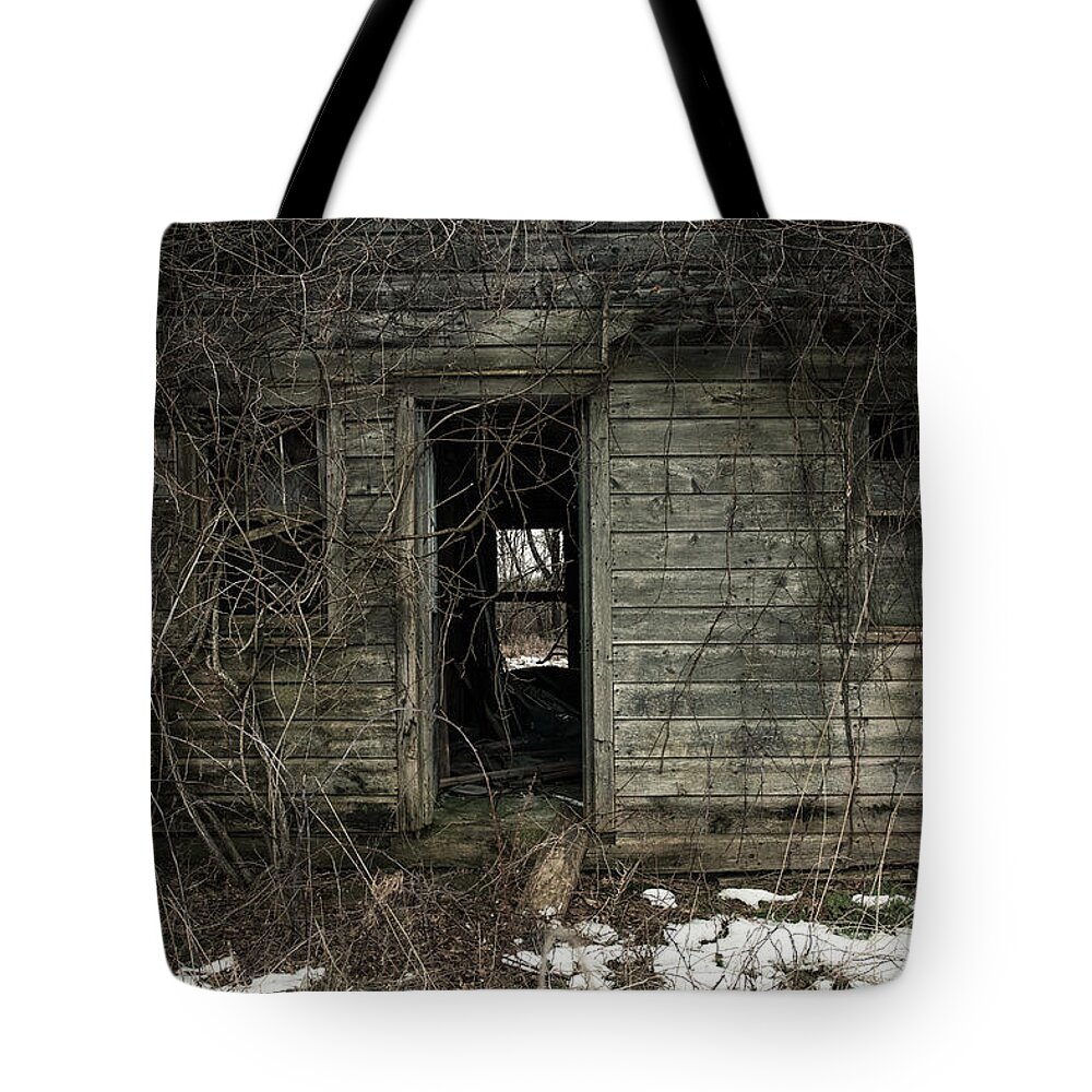 Rustic Tote Bag featuring the photograph Abandoned House - Enter House on the Hill by Gary Heller