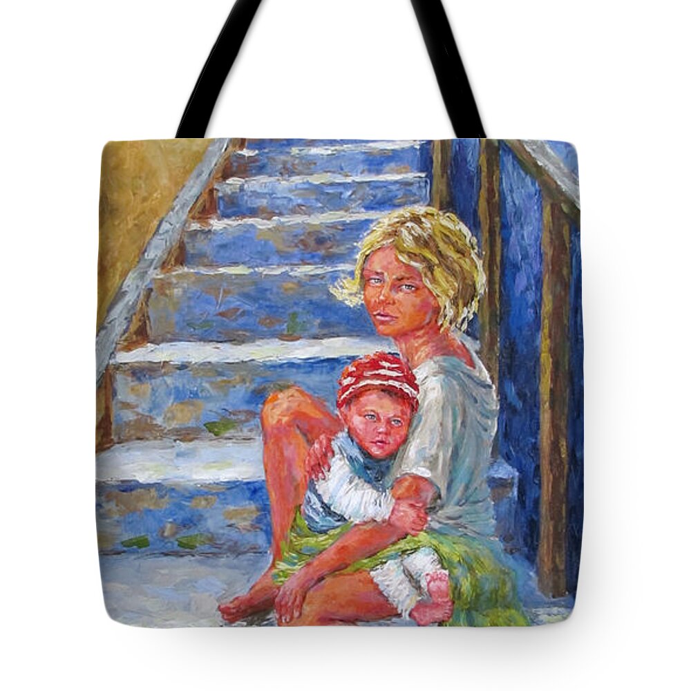 Siblings Tote Bag featuring the painting Abandoned by Jyotika Shroff