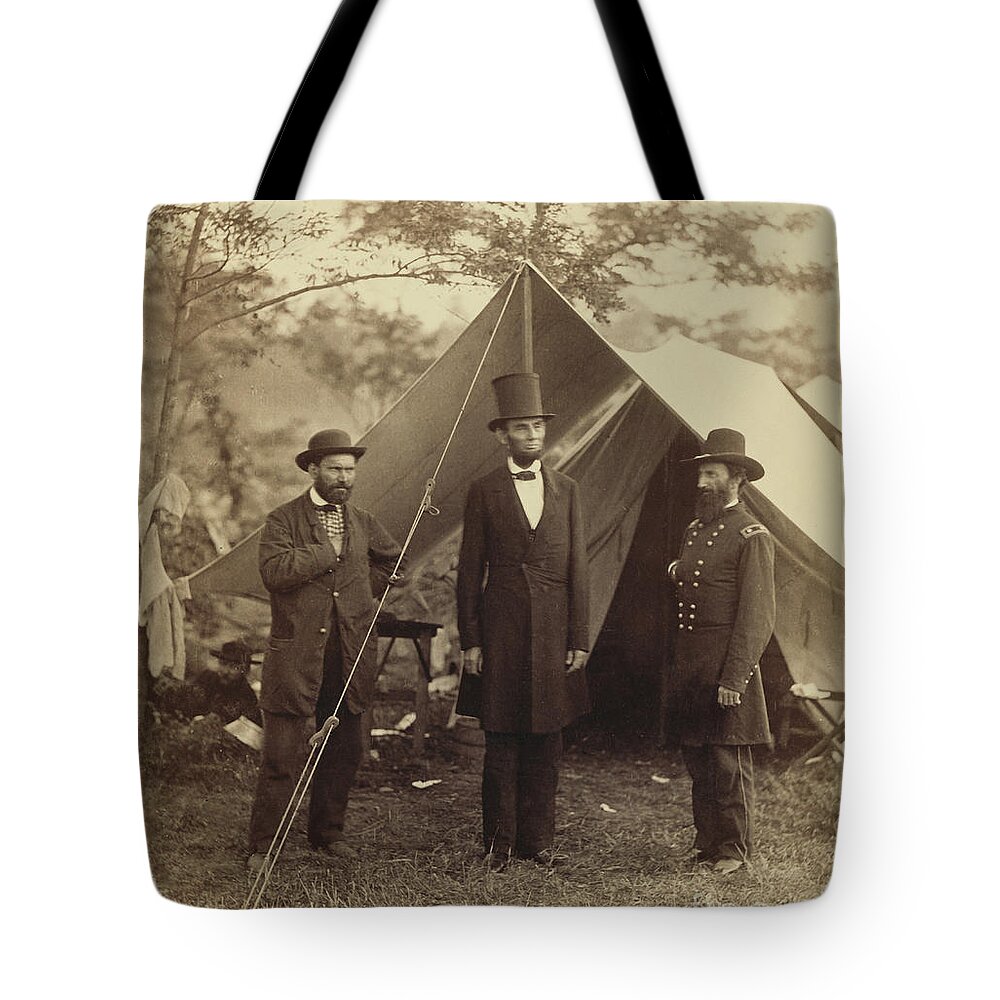 Abraham Lincoln Tote Bag featuring the photograph Abraham Lincoln Near Antietam 1862 by Getty Research Institute
