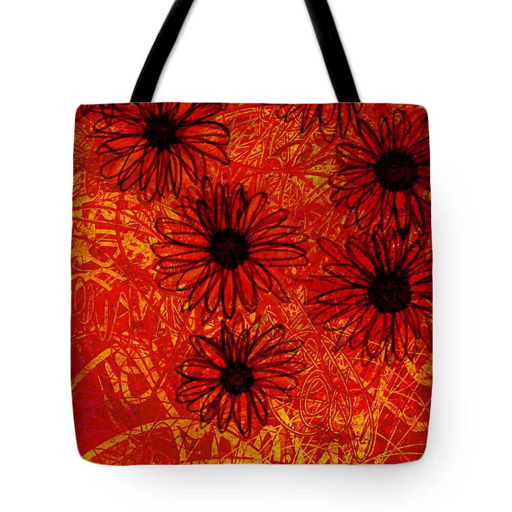 Daisies Tote Bag featuring the digital art abstract - art- flowers - Daisies by Ann Powell