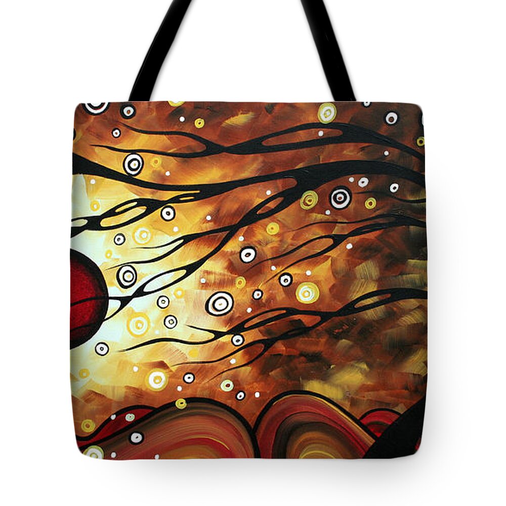 Abstract Tote Bag featuring the painting Abstract Art Original Circle Painting FLAMING DESIRE by MADART by Megan Duncanson